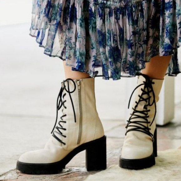 🌼SOLD! Free People Dylan Lace-Up Leather Combat Boots. 8/38. Off-White - Picture 14 of 14